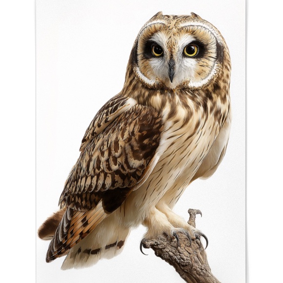 Watercolor Short-Eared Owl Portrait Wall Art Print, Unframed - Graceful Woodland - Picture 3 of 6